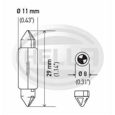 LÂMPADA HELLA 6428 TORPEDO MINI 8X28 28MM 3W 12V