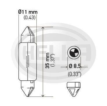 LÂMPADA HELLA 6461 TORPEDO PEQUENA 10,5MM 10W 12V